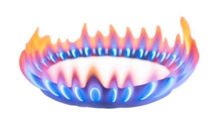 High-Quality PNG of Kitchen gas stove burner with blue flame. Png Transparency Isolated on White Background – High Resolution