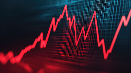 Dynamic red graph illustrating financial market trends and fluctuations.