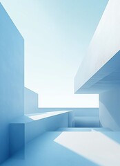 Minimalist Blue Architecture Under a Clear Sky with Soft Shadows
