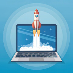 Obraz premium rocket coming out of laptop screen background
