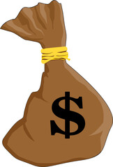 Burlap Sack Filled with Dollar Bills and Dollar Symbol