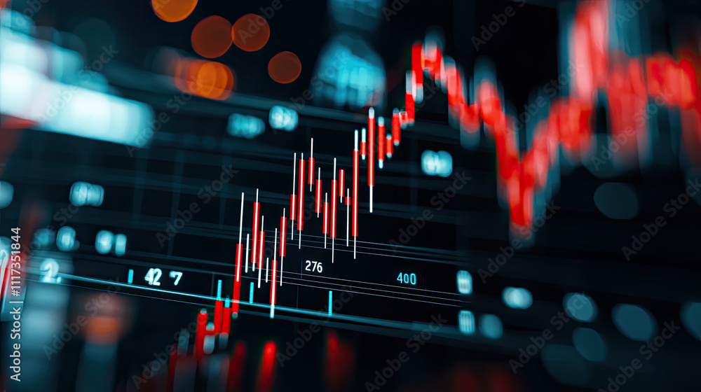 Poster dynamic stock market graph displaying financial statistics and trading activity.