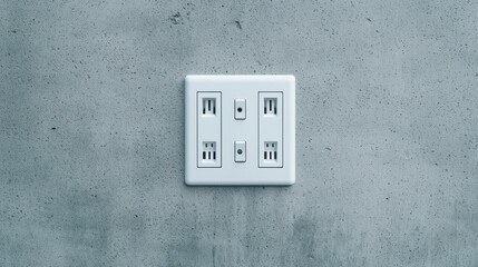 Electrical outlets and voltage eco-friendly, A modern electrical outlet mounted on a textured concrete wall, featuring multiple sockets for versatile connectivity.