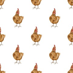 Cute realistic watercolor chicken pattern, rooster, chicken, kitchen pattern, kitchen rextile, kids illustration, kids pattern, Easter, Birds illustration, Chicken patterns