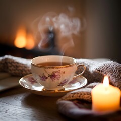 cup of coffee with candle