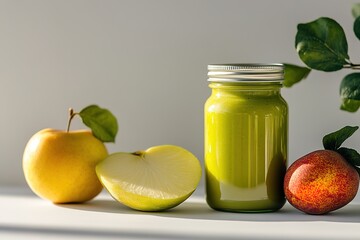 fresh smoothie jars placed beside vibrant fruit on plain white surface symbolizing veganuary health...