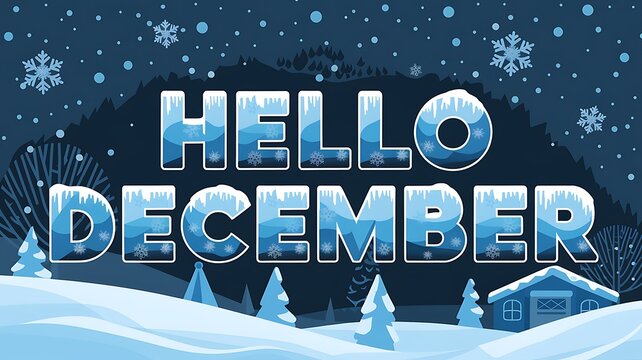 Hello December Winter Wonderland Snowy Scene