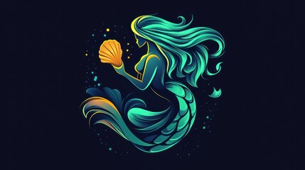 A vibrant, stylized mermaid holding a shell, showcasing underwater beauty and fantasy.