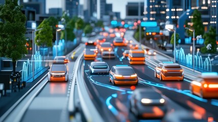 Autonomous Cars in a Futuristic Cityscape