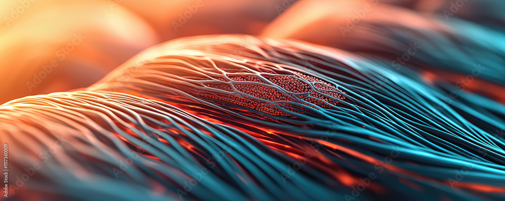 Poster abstract view of colorful flowing strands creating an intriguing texture and design.