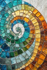 Fototapeta premium Colorful spiral mosaic art featuring a vibrant nautilus shell design Fibonacci Day