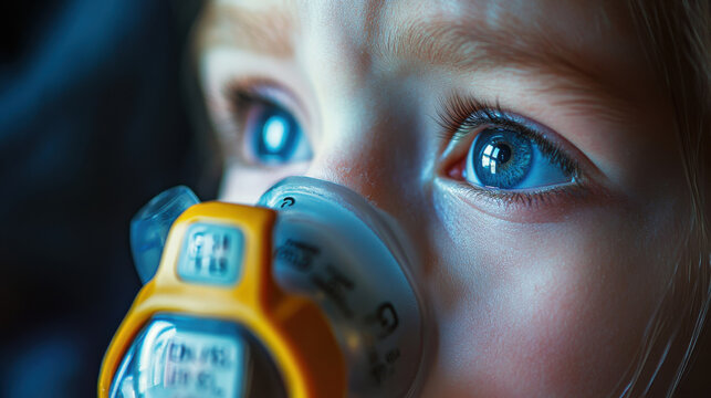 Child using peak flow meter for asthma management