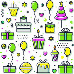Colorful birthday party elements seamless pattern.