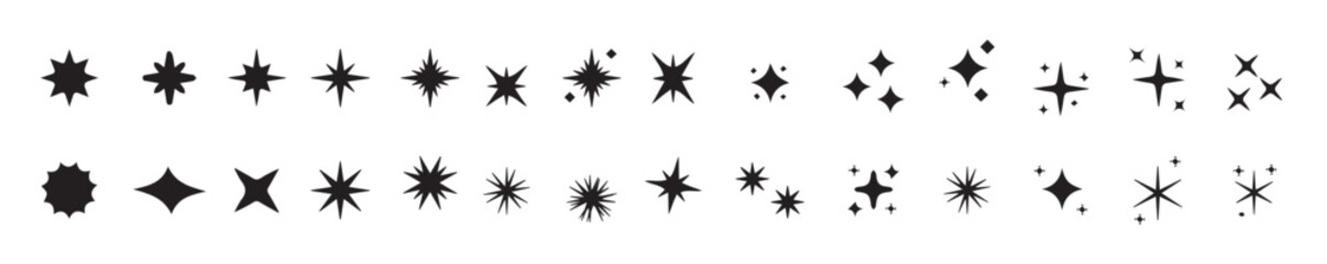 Obraz premium Spark glitter stars flat pattern. Sperkle stars vector set., vector illustrations.