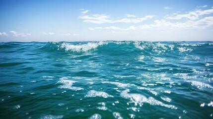 Pristine Open Ocean with Turquoise Waters and Gentle Waves Under Clear Blue Sky : Generative AI