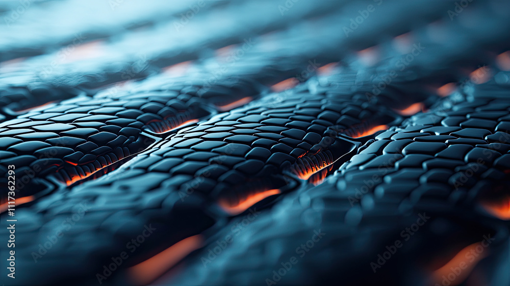 Aufkleber close-up of a futuristic textured surface illuminated with soft glowing elements.