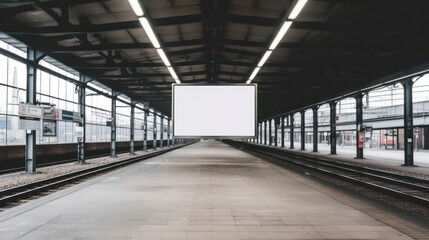 Empty Train Platform with a Billboard