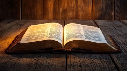Obraz premium Open Bible on Wooden Table