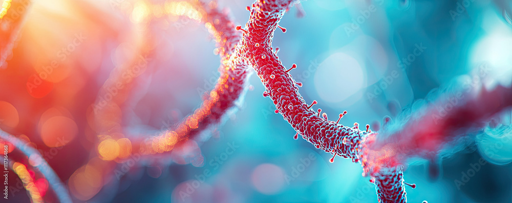 Poster close-up view of a dna strand showcasing intricate molecular structures and colors.