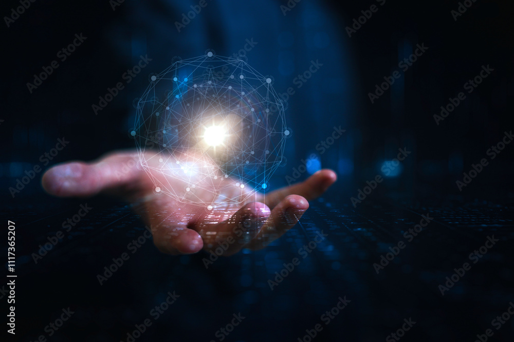 Poster data,digital transformation hand touching the metaverse universe, a conceptual shift in digital tran