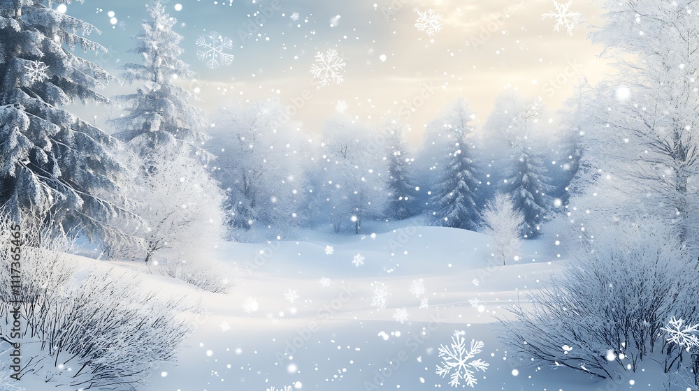 Poster serene winter wonderland with snowcovered trees : generative ai