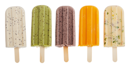 Delicious variety of frozen pops during summer fun, cut out - stock png.