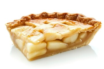 A slice of apple pie showcasing a flaky crust and apple filling.