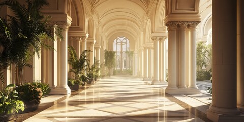 Fototapeta premium Stunning colonnade design featuring intricate details, the colonnade creates a remarkable ambiance in a grand square, emphasizing the artistic brilliance of a renowned architectural masterpiece.