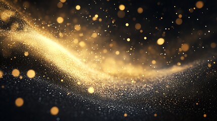 Obraz premium Shimmering Gold Dust Particles Floating in Black Background for Elegant Designs : Generative AI