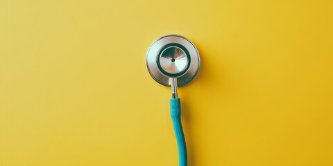 Pneumonia awareness with a medical stethoscope placed on a yellow background highlights key medical and healthcare concepts related to pneumonia and its diagnosis in clinical settings.