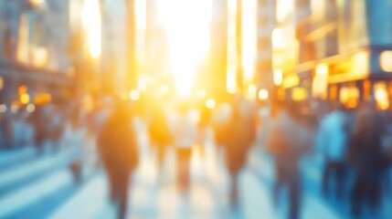 Fototapeta premium Abstract Urban Scene in Golden Hour with Blurred Crowd and Brilliant Sunlight : Generative AI