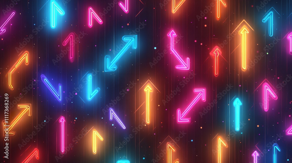 Poster seamless abstract pattern with vibrant neon arrow. generative ai