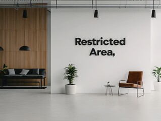 Restricted area signage modern office space interior design minimalist environment professional viewpoint visual communication concept