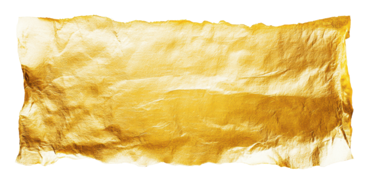 Gold leaf for artistic and culinary uses, cut out - stock png.