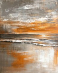 Abstract seascape with orange and gray hues at sunset.
