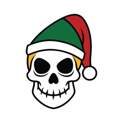 A human skull wearing Santa Claus hat