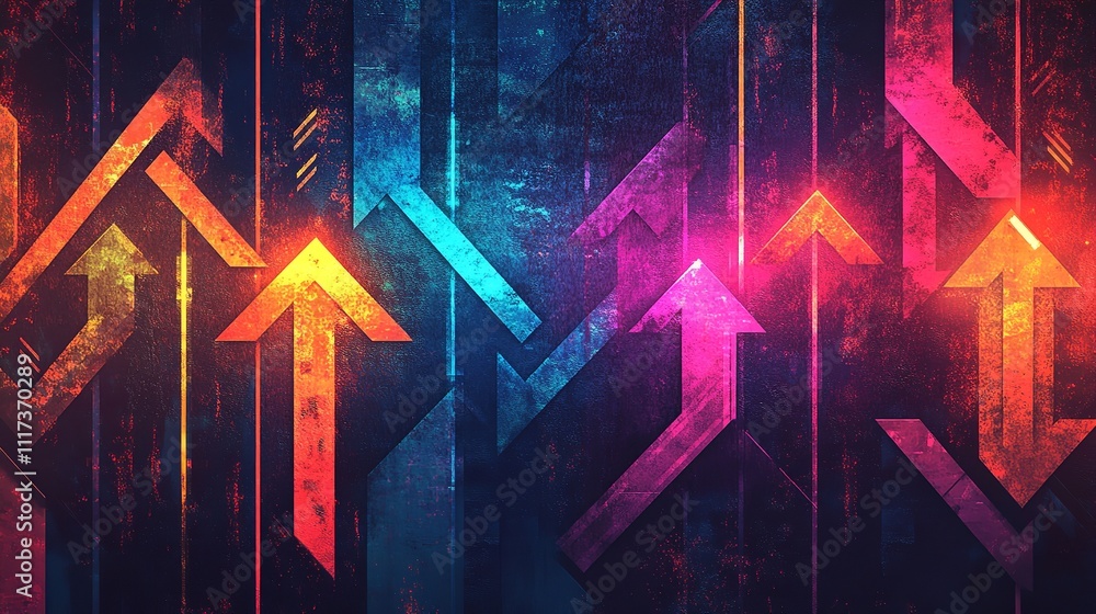 Poster seamless abstract pattern with vibrant neon arrow. generative ai