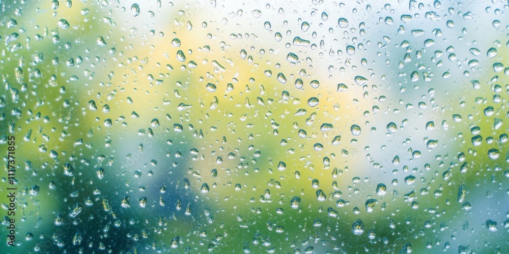 Poster glistening drops of water adorn a window, creating a beautiful display. the captivating drops of wat