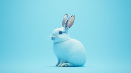 Obraz premium Cute puppy playing in a bright blue room adorable animal photography cheerful environment close-up view
