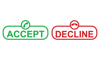 Phone call icon accept and decline. agree disagree to terms and condition. colourful buttons  for app, website, ui. isolated on white background  design Template, . Vector illustration . EPS 10