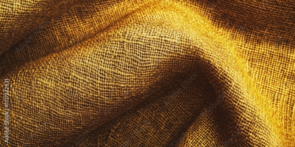 Poster closeup of a yellow brown fabric texture, showcasing the intricate details and patterns, ideal for u
