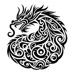 Fototapeta premium AI Generate of Dragon Shape in Maori Art style isolated in white
