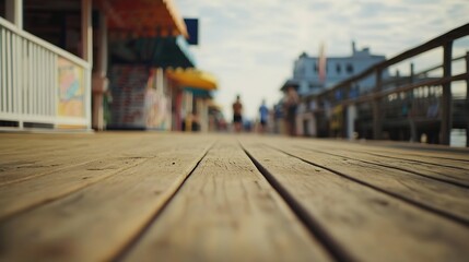 Closeup of Weathered Wooden Boardwalk With a Vibrant Summertime Beach in the Distance : Generative AI