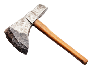 Traditional hand axe with wooden handle, cut out - stock png.