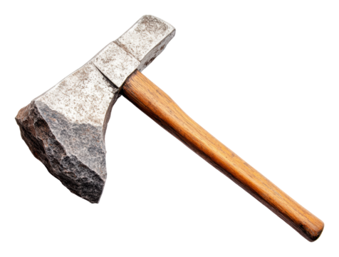 Traditional hand axe with wooden handle, cut out - stock png.