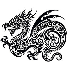 AI Generate of Dragon Shape in Maori Art style isolated in white