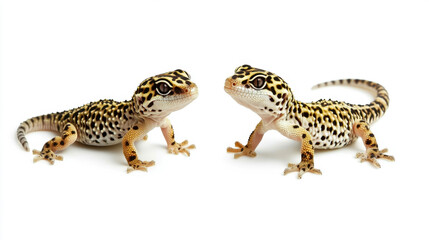 Naklejka premium Leopard geckos facing each other on white background