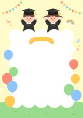 Background illustration with children wearing a graduation gown.