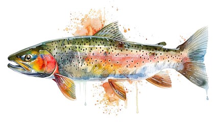 A watercolor golden trout full body clearly photo on white background, Ai Generative.