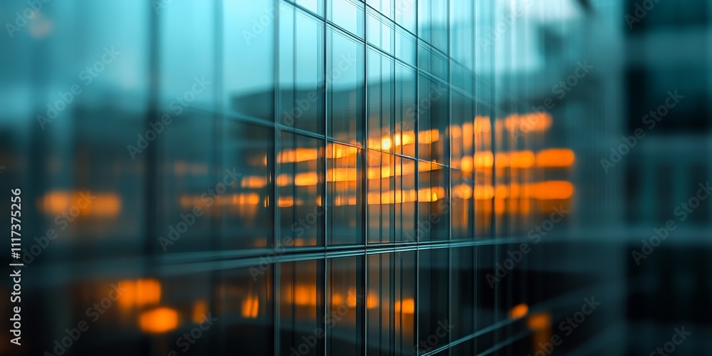 Poster blurred office building seen through a fence enhances the mysterious allure of the office building, 